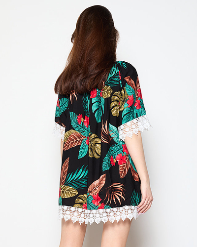 Čierna dámska blúzka s kvetmi PLUS VEĽKOSŤ - Oblečenie