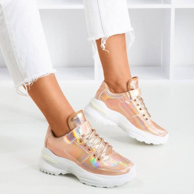 OUTLET Ružové a zlaté dámske tenisky s holografickou povrchovou úpravou That's You - Obuv