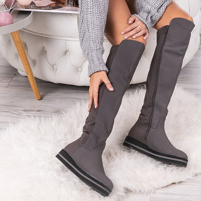 Szare kozaki na platformie Claudia - Obuwie