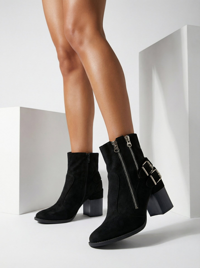 Royalfashion Dámske čierne čižmy so zdobením Feirrgo