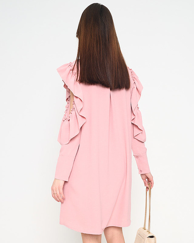 Šaty v štýle koralovej košele s volánikmi a mašľou - Oblečenie