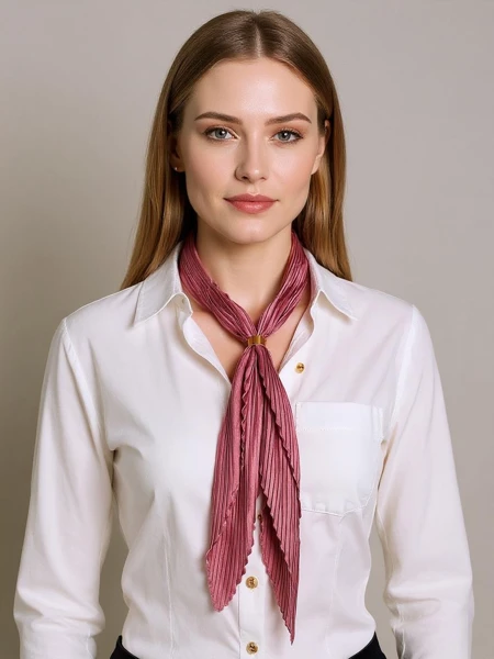 Apollonia - ženski plisiran šal temno roza iz 100% poliestra