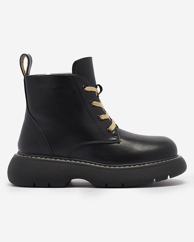 Čierne dámske čižmy z ekokože so žltými šnúrkami Getysa - Obuv