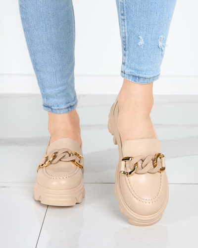 Béžové dámske topánky s hrubou podrážkou so zdobením Simero - Obuv