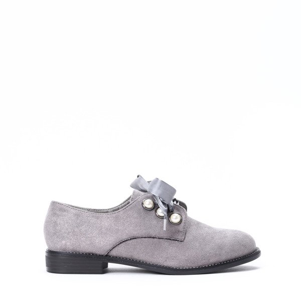 Szare półbuty z perełkami Perle- Obuwie