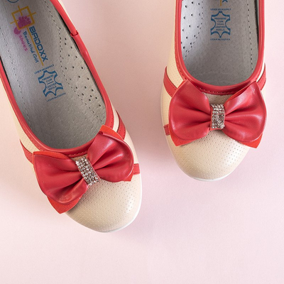 Béžové a červené detské balerínky s mašľou Portia - Topánky