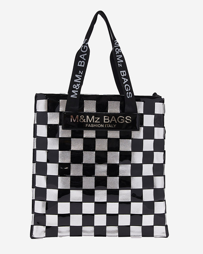 Čierno-strieborná shopper taška so šachovnicovým vzorom - Doplnky