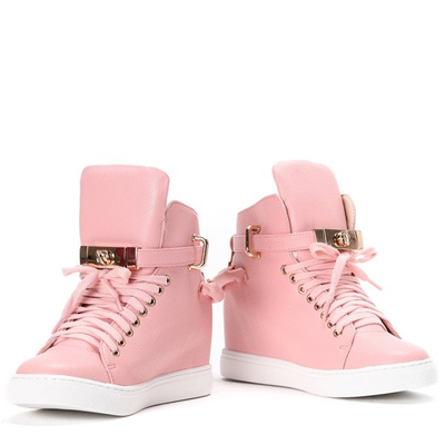 Różowe sneakersy na krytym koturnie LU BOO- Obuwie