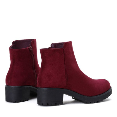 Bordowe botki na słupku Linda - Obuwie