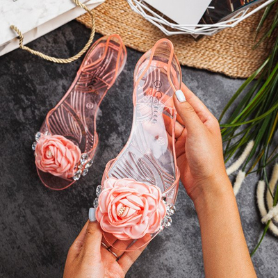 Ružové priehľadné baleríny typu Meliski s dekoráciami Malia - Obuv