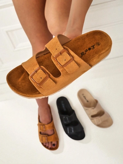Royalfashion Ženski natikači iz eko semiša z zaponkami Bella Duo