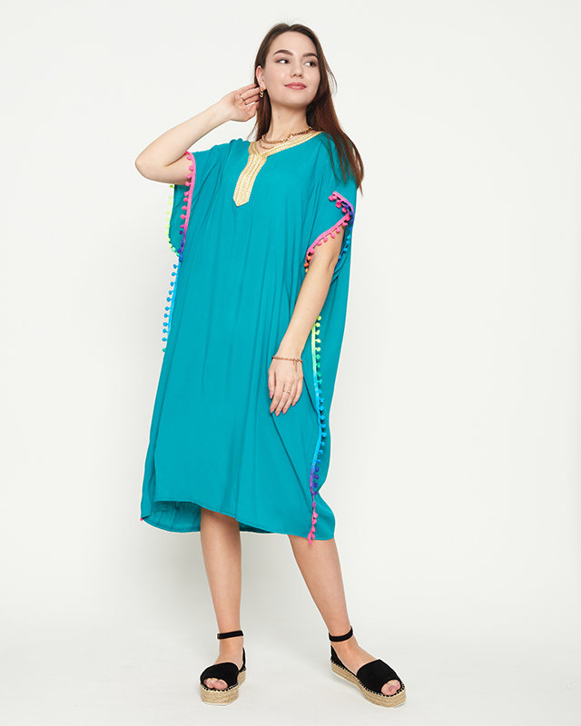 Dámska zelená letná plážová tunika s brmbolcami - Oblečenie