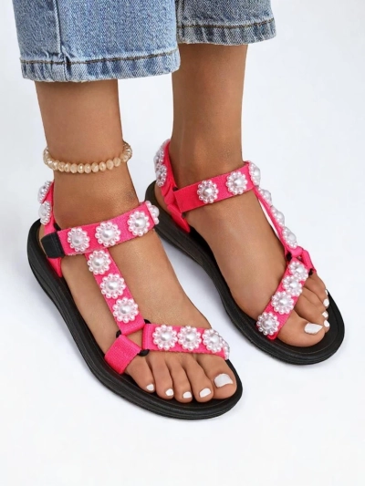 Sandali Livia Rosa – Udobni ženski sandali Royalfashion z bisernimi okrasnimi kamenčki