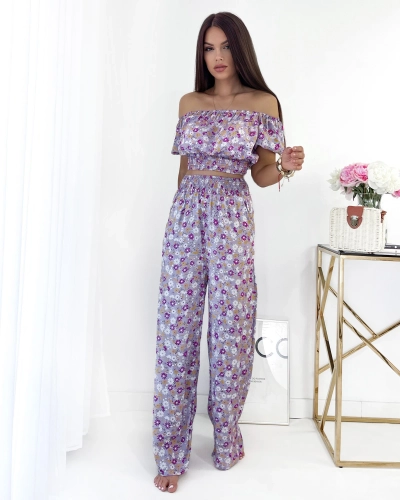 Royalfashion Fialový dvojdielny dámsky kvetinový komplet