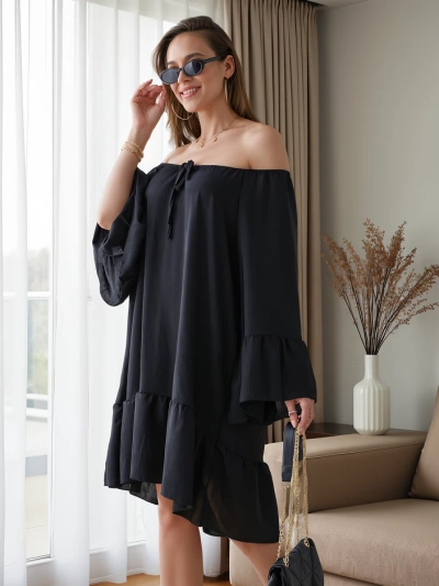Royalfashion Dámske šaty bez ramienok s volánmi oversize