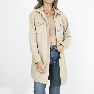 Dámska béžová nadrozmerná košeľa z eko semiša - Oblečenie