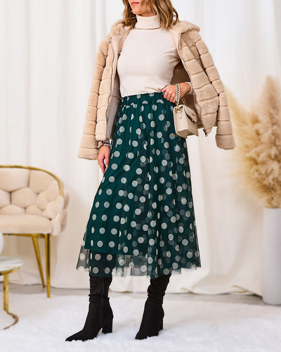 Royalfashion Tmavozelená dámska dvojvrstvová hrášková midi sukňa