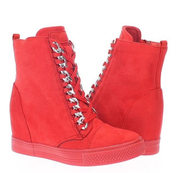 Czerwone sneakersy na krytym koturnie Savanetha - Obuwie