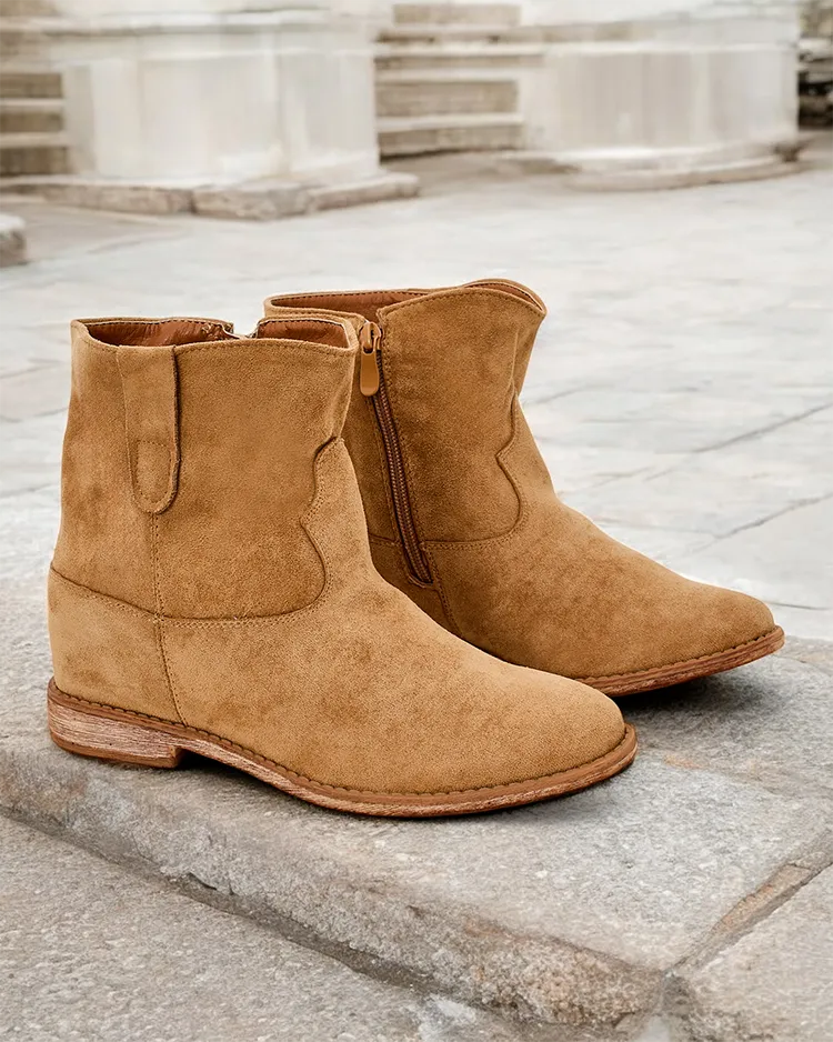 Royalfashion Hnedé členkové čižmy s kovbojským štýlom na krytom klíne Patorias