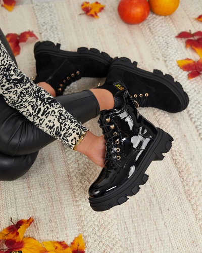 Royalfashion Čierne lakované dámske zateplené čižmy Setogia