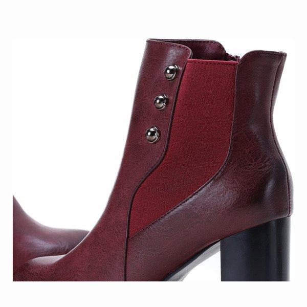 Bordowe botki na słupku Everyday - Obuwie
