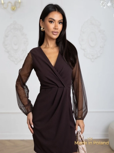 Elegantna ženska mini obleka z mrežastimi rokavi Melisa