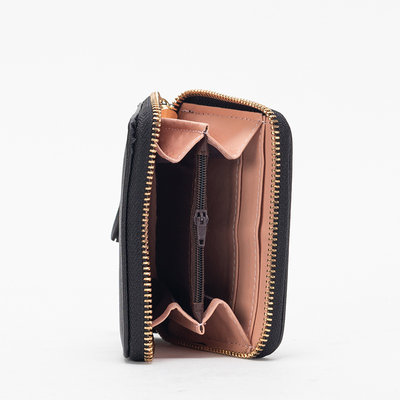 Čierna malá dámska peňaženka s medvedíkom a príveskom na kľúče - Doplnky