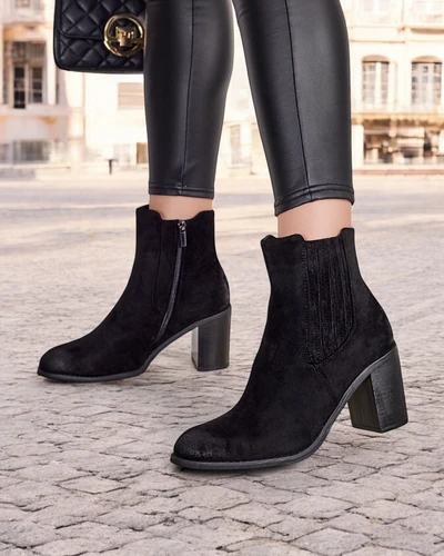 Royalfashion Dámske členkové topánky z ekologického semišu na blokovom podpätku Cesios