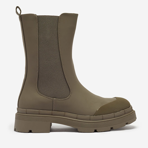 OUTLET Dámske matné vysoké čižmy v khaki farbe Namrid - Obuv