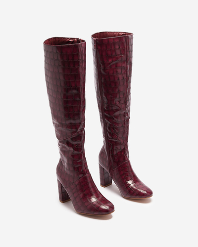 Dámske čižmy na podpätku s reliéfom vo vínovej farbe Mastiu- Obuv