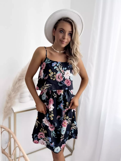 Dámske vzorované šaty a'la hiszpanka v čiernej farbe- Oblečenie