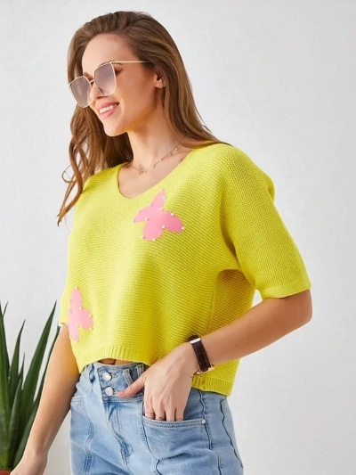 Royalfashion Bavlnený krátky sveter pre ženy s motýlikmi