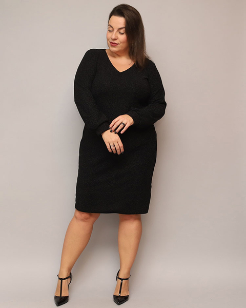 Royalfashion Trblietavé dámske šaty pred kolená v čiernej farbe PLUS SIZE