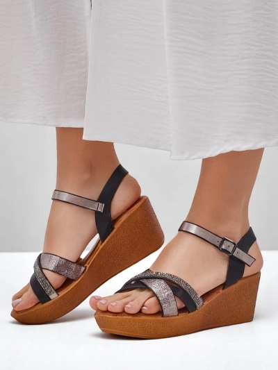 Royalfashion dámske wedge sandále s kamienkami a trblietaním Glittera