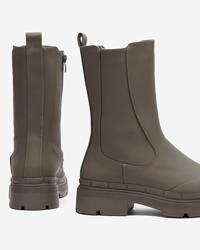 OUTLET Dámske zateplené vysoké čižmy v khaki farbe Jori - Obuv