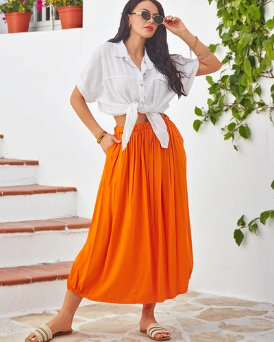 Royalfashion Dámska viskózová midi sukňa Letná ľahká s dvoma vreckami