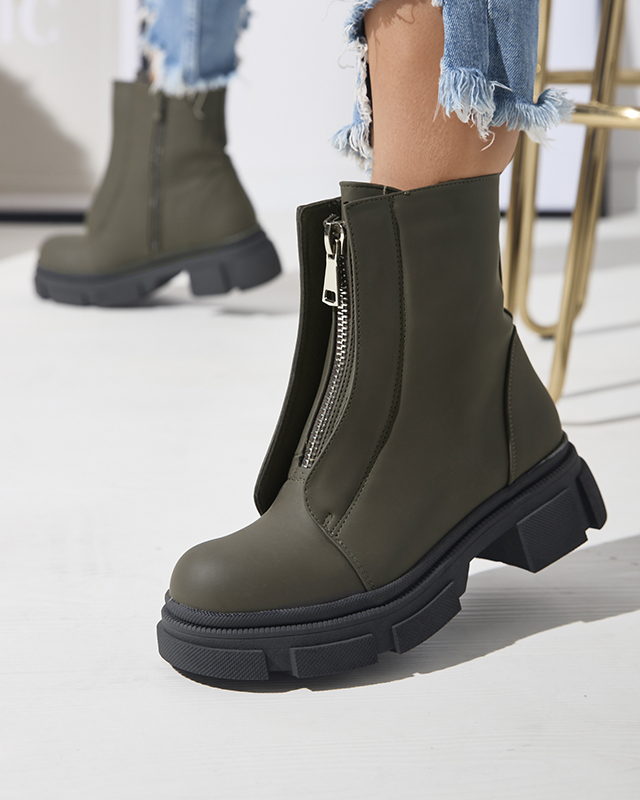 Dámske zateplené tmavozelené vysoké čižmy Slovys- Obuv