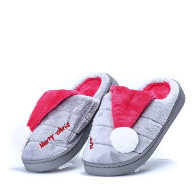 Szare kapcie z pomponikiem Santa- Obuwie