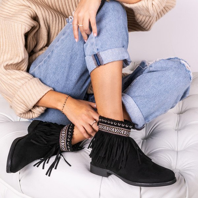 Czarne botki w azteckie wzory Maddie - Obuwie
