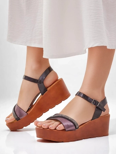 Royalfashion dámske wedge sandále s kamienkami a trblietaním Aurora Glow