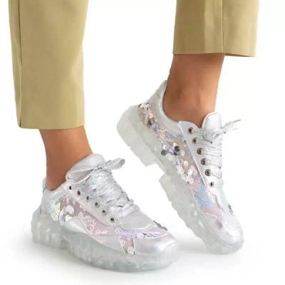 OUTLET Strieborná dámska športová obuv s flitrami Polja - Obuv