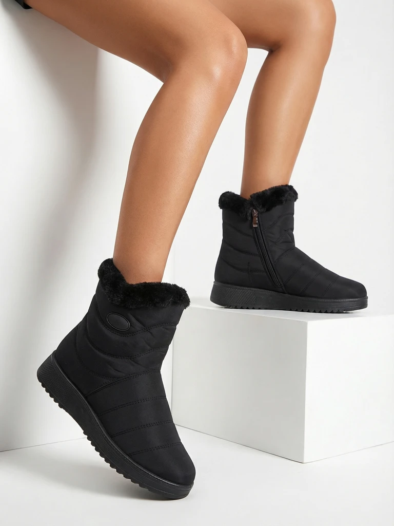 Ženski gležnjarji Diana Črni Tekstilni Udobni za zimo