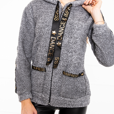 Tmavosivá plyšová dámska mikina s kapucňou - oblečenie