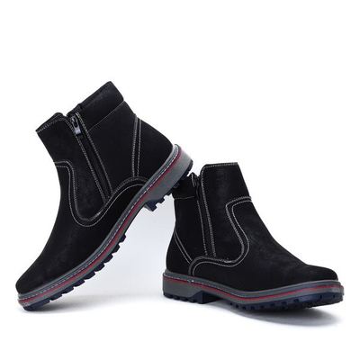 Czarne, męskie botki wykonane ze skóry ekologicznej zamszowej- Obuwie