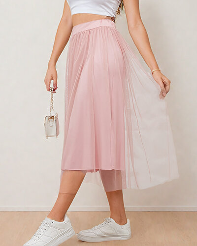 Royalfashion Dámska dvojvrstvová midi sukňa