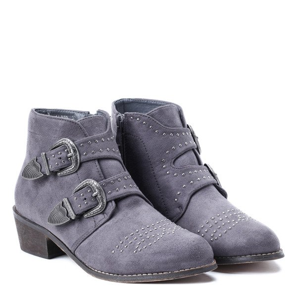 Szare botki na obcasie z dżetami Amelie- Obuwie