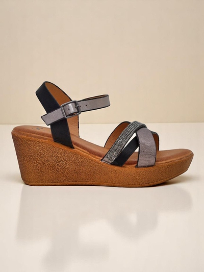 Royalfashion dámske wedge sandále s kamienkami a trblietaním Glittera