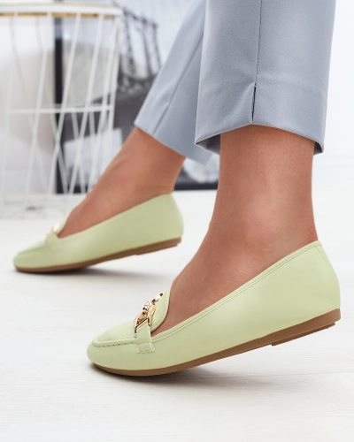 Zelené dámske mokasíny z ekokože so zdobením Wiwet-Footwear