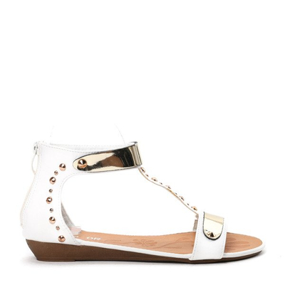 Białe sandały ze złotymi zdobieniami Lemi- Obuwie