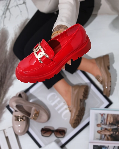 Červené lakované mokasíny pre ženy Pogola- Obuv